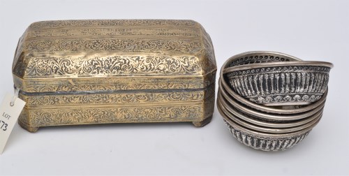 Lot 1173 - Six embossed white metal bowls, possibly...