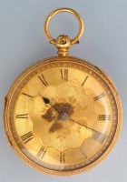 Lot 1179 - A Victorian 18ct. gold key wound open faced...