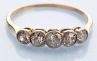 Lot 1212 - A five stone diamond ring, the old...