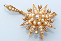 Lot 1217 - A Victorian diamond and seed pearl star...