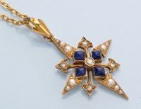 Lot 1270 - A diamond, lapis lazuli and half pearl star...