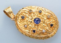 Lot 1295 - A 9ct yellow gold and sapphire an seed pearl...