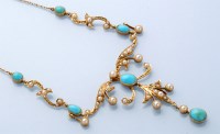 Lot 1306 - An Edwardian turquoise and seed pearl drop...