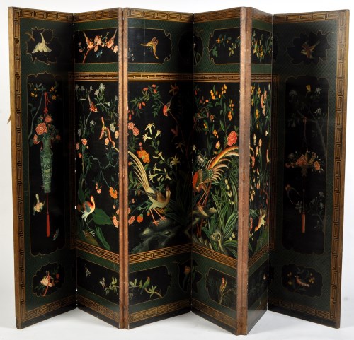 Lot 1479 - A 19th Century six fold draught screen,...