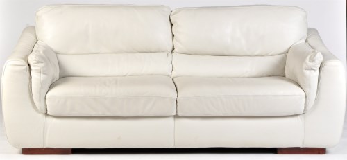 Lot 78 - A pair of white leather settees with dark...