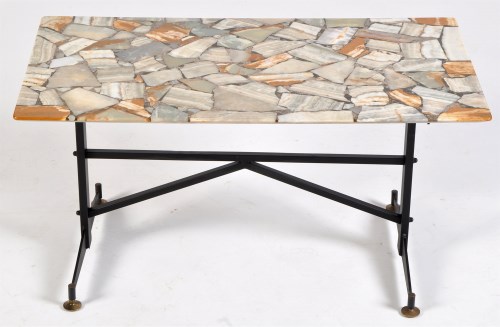 Lot 98 - An onyx mosaic topped coffee table, black...