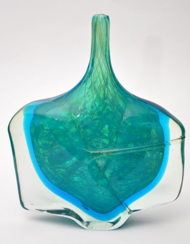 Lot 140 - Mdina: 'Fish' vase in blue and green, signed...