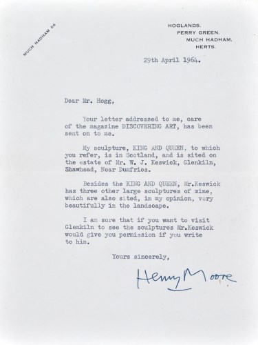 Lot 186 - Henry Moore A letter discussing his sculpture '...