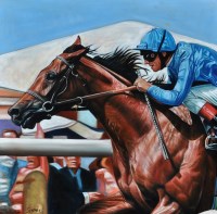Lot 358 - *Mark Scorer A Horse Race signed oil on canvas...