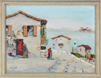 Lot 380 - *George Muris A Continental village signed oil...