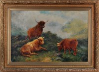 Lot 153 - Wilson Hepple (1852-1937) Highland cattle on a...
