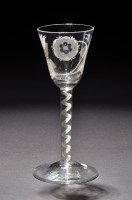 Lot 213 - A rare Jacobite wine glass, the bowl engraved...