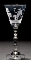 Lot 229 - A light baluster goblet, the round funnel bowl...
