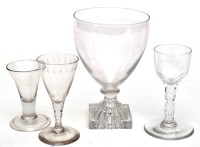 Lot 293 - Faceted wine glass, ovoid bowl above hexagonal...