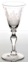 Lot 298 - Dutch engraved light baluster wine glass,...