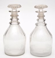 Lot 316 - Pair of mallet-shaped glass decanters, with...