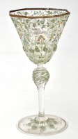 Lot 320 - Enamel and overlay wine glass, octagonal bowl...