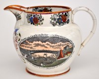 Lot 341 - Lustreware creamware jug of 'North-East'...