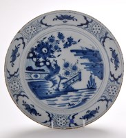 Lot 360 - Delftware blue and white dish, the centre...