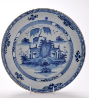 Lot 361 - Delftware blue and white dish, the centre...