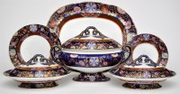 Lot 367 - Ironstone part dinner service, with deep blue...