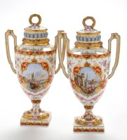 Lot 385 - Pair of Dresden pot-pourri vases and covers,...