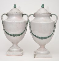 Lot 387 - Pair of French Faience urn-shaped vases and...