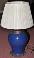 Lot 420 - Large blue glazed floral lamp, probably...