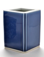 Lot 442 - Chinese blue glaze square section brush pot or...