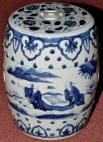 Lot 444 - Chinese blue and white garden seat, of pierced...