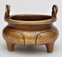 Lot 453 - Chinese bronze censer, with loop handles on...