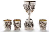 Lot 539 - Three Chinese silver miniature cups, by Wang...