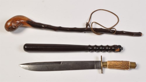 Lot 719 - A Continental hunting knife, the single-edged...