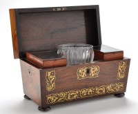 Lot 801 - A Regency brass inlaid rosewood tea caddy, of...
