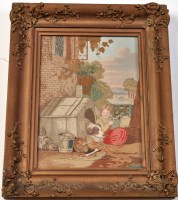 Lot 857 - A woolwork and painted picture depicting a...