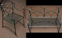 Lot 1120 - *Green painted wrought iron garden seats, to...