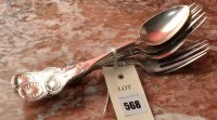 Lot 568 - Two George IV table forks and a dessert fork,...