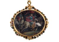 Lot 654 - A European oval reliquary pendant, painted...