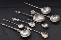 Lot 663 - Six Dutch silver/white metal ornamental spoons,...