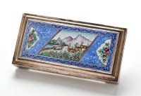 Lot 666 - A Persian silver and enamel box, rectangular,...