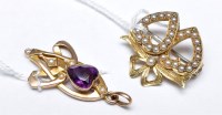 Lot 697 - An Art Nouveau amethyst and seed pearl pendant,...