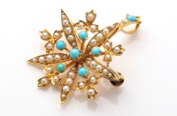 Lot 733 - An Edwardian seed pearl and turquoise set...