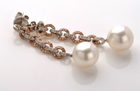 Lot 765 - A pair of cultured pearl and diamond set drop...