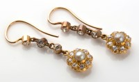 Lot 810 - A pair of Victorian diamond and pearl drop...