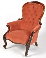Lot 1177 - A Victorian carved mahogany easy chair, the...