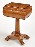 Lot 1188 - A Victorian burr elm teapoy, the caddy top...