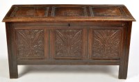 Lot 1189 - An 18th Century oak blanket box, the hinged...