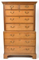 Lot 1190 - An 18th Century oak chest on chest, the flared...