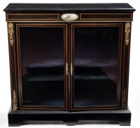 Lot 1199 - A Victorian ebonised cabinet, the frieze with...