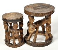 Lot 1210 - Two Bamaleki stools, each with circular top...